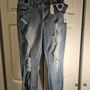 Indigo Rein Distressed Light Blue Skinny Jeans Size 13, Ankle Length